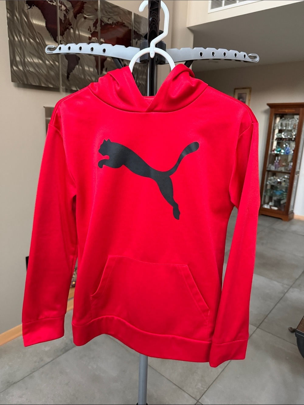 Puma Red Hoodie with Black Puma Logo youth size L